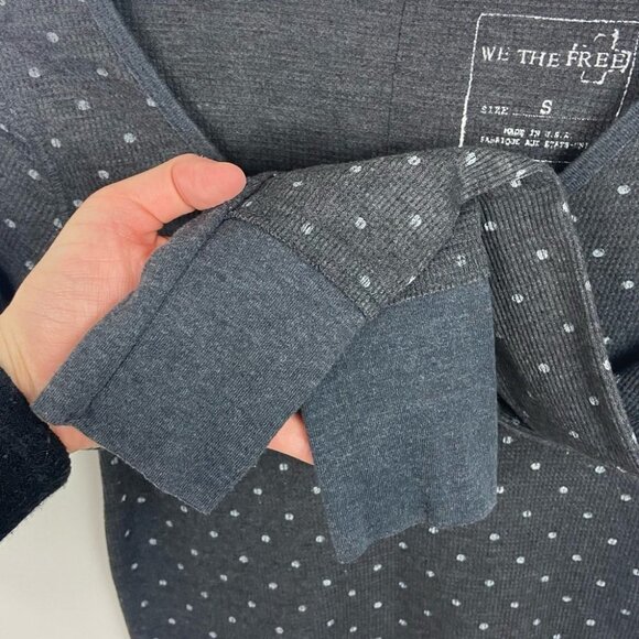 Free People‎ Printed Thermal Desperate Polka Dot Waffle Knit Size Small Bohemian - Picture 6 of 14